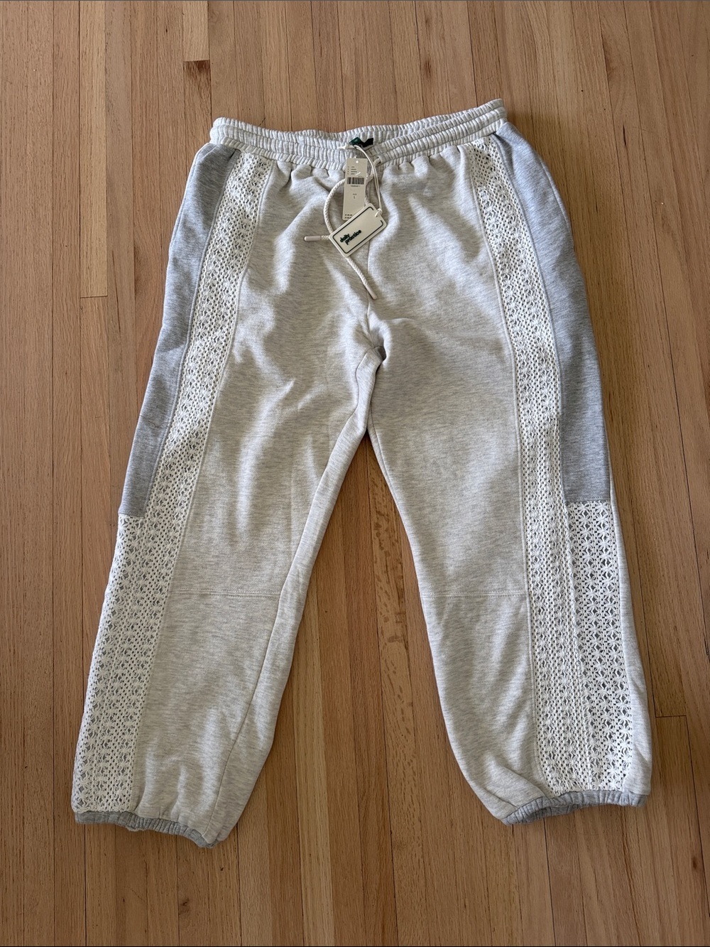 Anthropologie - Daily Practice Gray Lace-Trim Sweatpants - Large